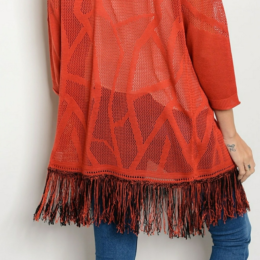💎PRICE IS FIRM💎BRICK FRINGE KIMONO - Picture 3 of 5